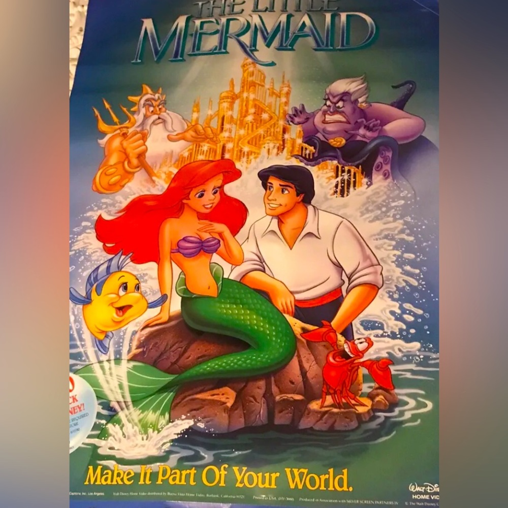 Disney Little Mermaid Poster Banned Artwork VHS Release 1990 Original Rare